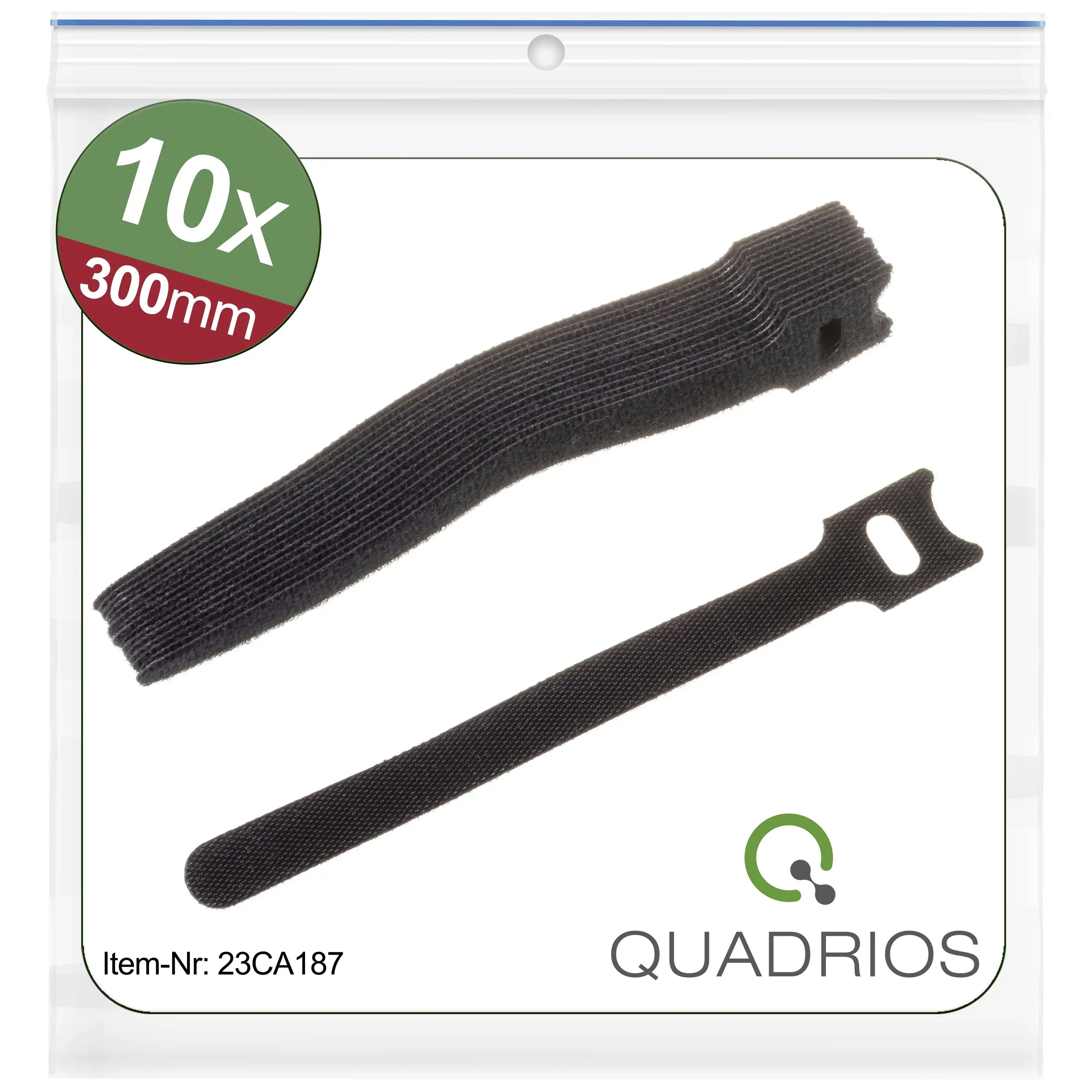 Quadrios 23CA187 Стяжка-липучка для обвязывания элемента с петлями и крючками (Д x Ш) 300 мм x 14 мм черная 10 шт.