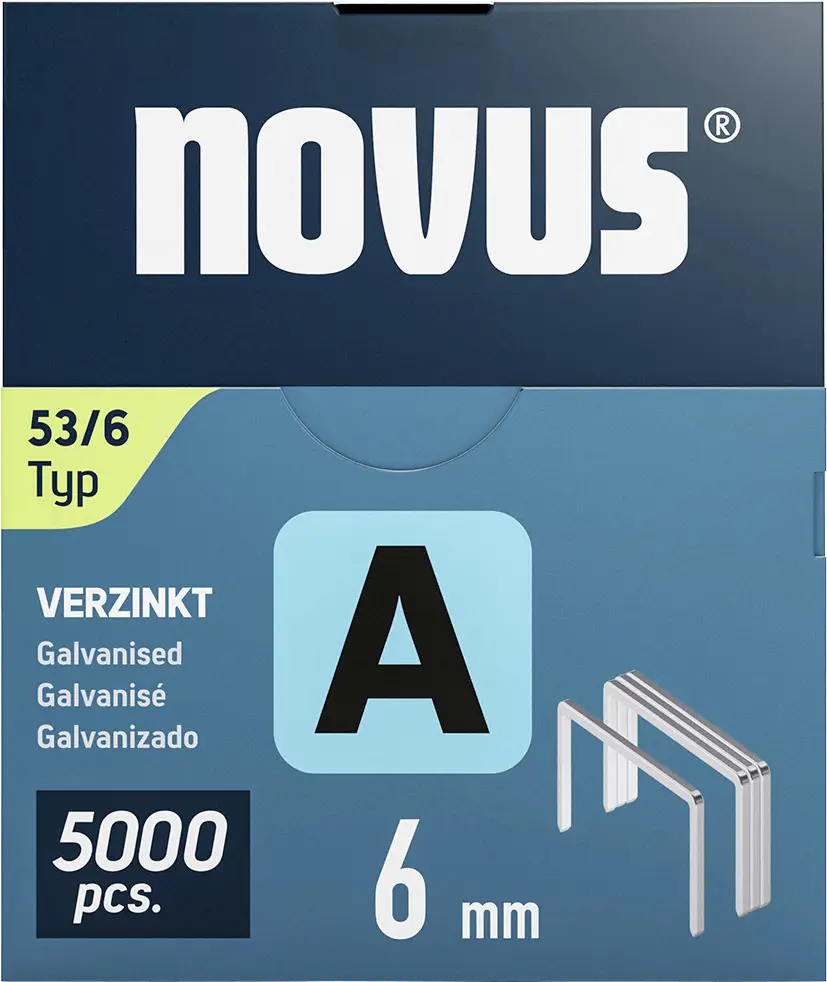 Скоби Novus Tools 042-0761 з тонкого дроту, тип 53, 5000 шт. Розміри (Д x Ш x В) 6 x 11,3 x 6 мм