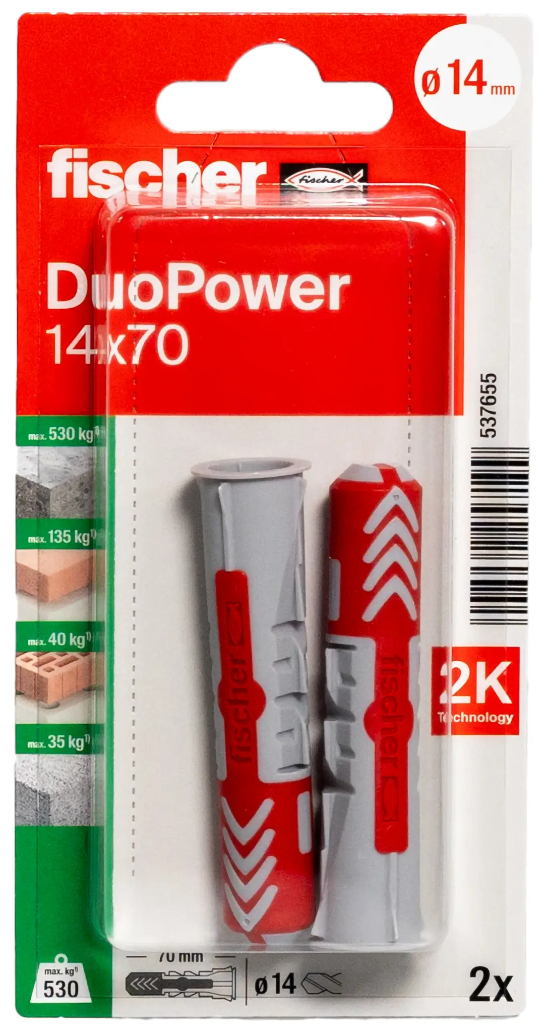 Fischer 537655 DuoPower 14 x 70 K NV Вилка 70 мм 14 мм 1 комплект