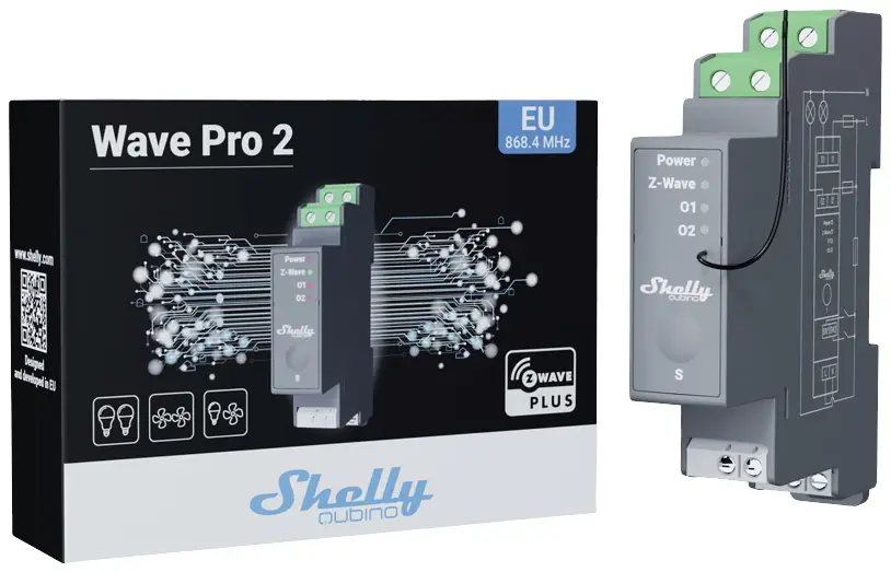 Передатчик Shelly Qubino Wave PRO 2 Z-Wave на DIN-рейку