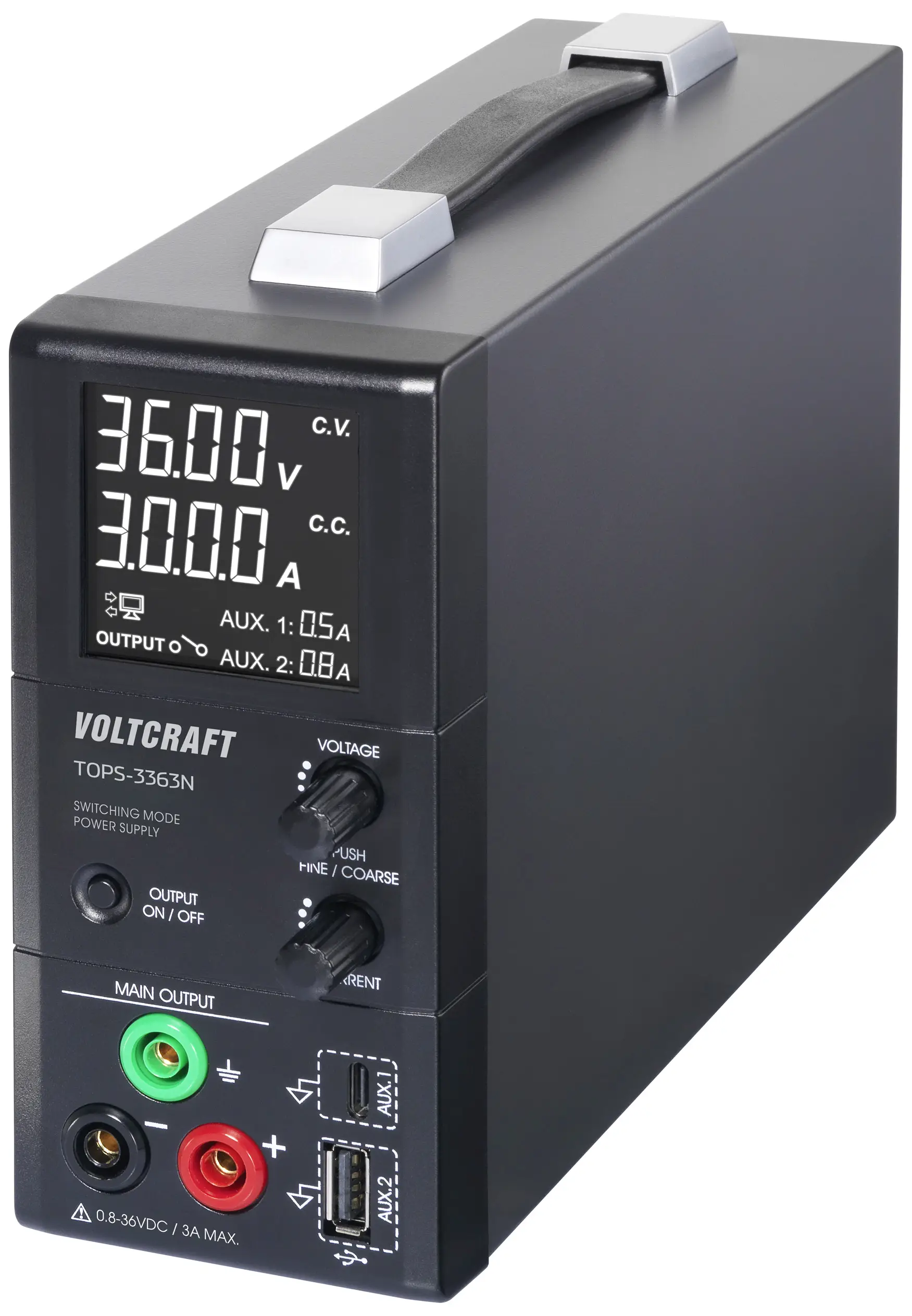 Регулируемый лабораторный источник питания VOLTCRAFT TOPS-3363N, 0,8 - 36 А, 0,1 - 3 А, 100 Вт.