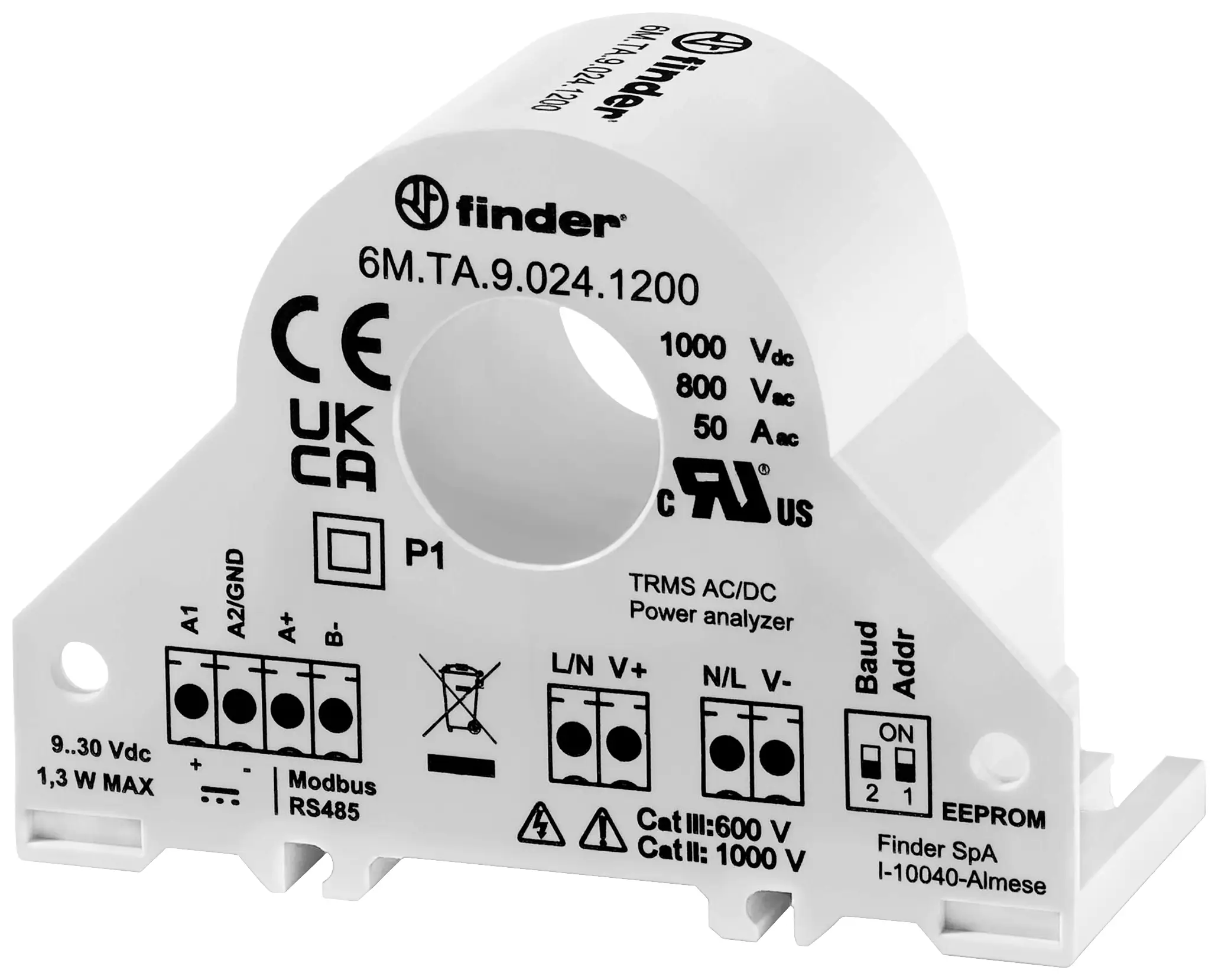 Измерительный трансформатор Finder 6M.TA.9.024.1200, первичный ток 50 А, крепление на DIN-рейку, 1 шт.