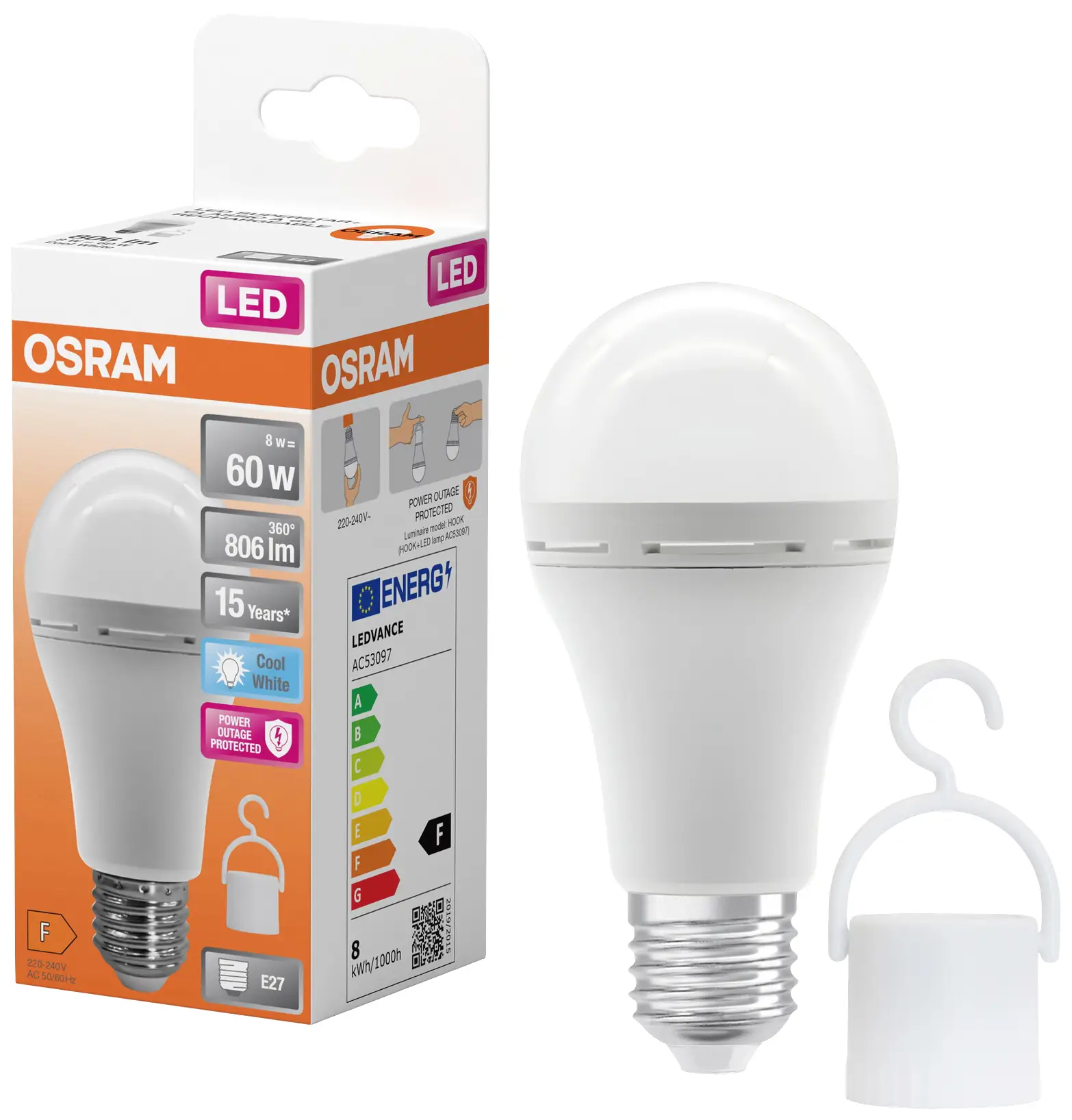 Лампа Світлодіодне джерело світла на батарейках OSRAM HOMELIGHTING 4099854190131 E-27 8 Вт = 60 Вт біла 1 шт.