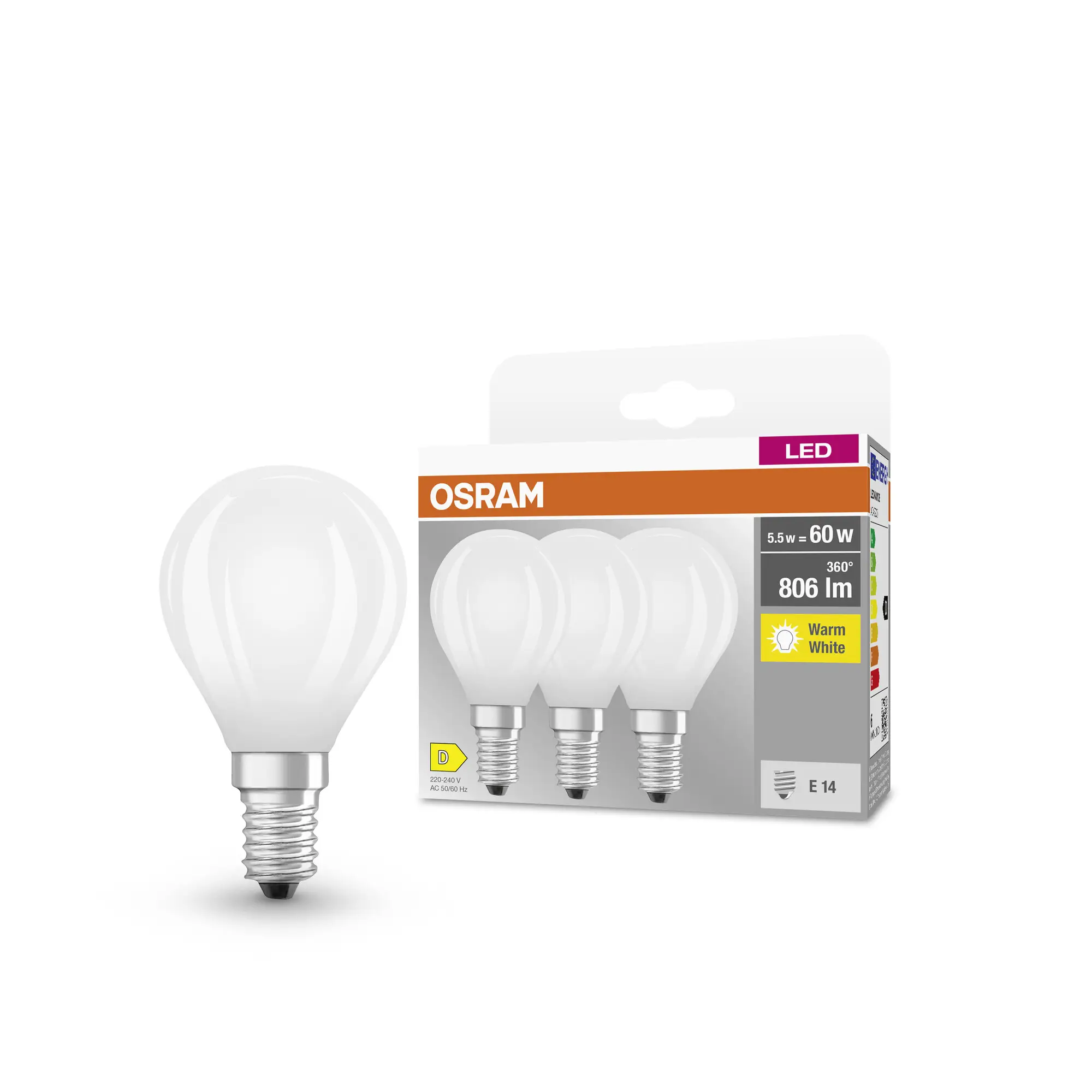 Светодиодная лампа OSRAM HOMELIGHTING 4058075592599 E14 5,5 Вт = 60 Вт теплый белый 3 шт.