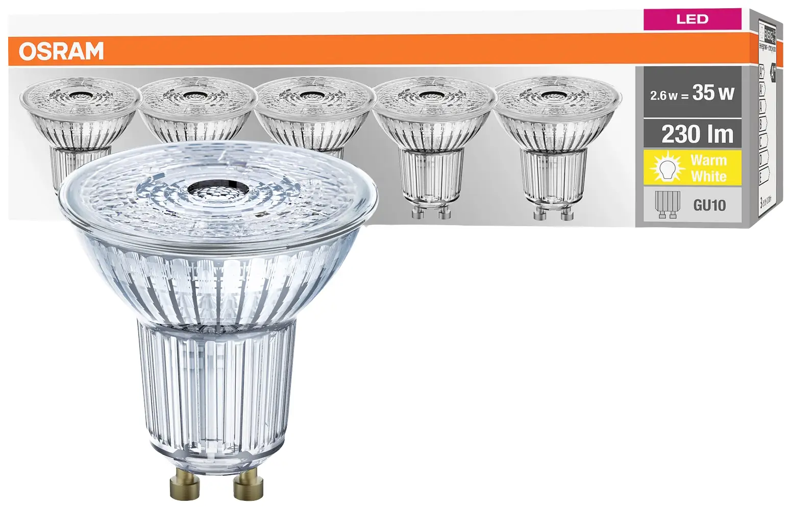 Светодиодная лампа OSRAM HOMELIGHTING 4058075157941 GU10 2,6 Вт = 35 Вт теплый белый 5 шт.