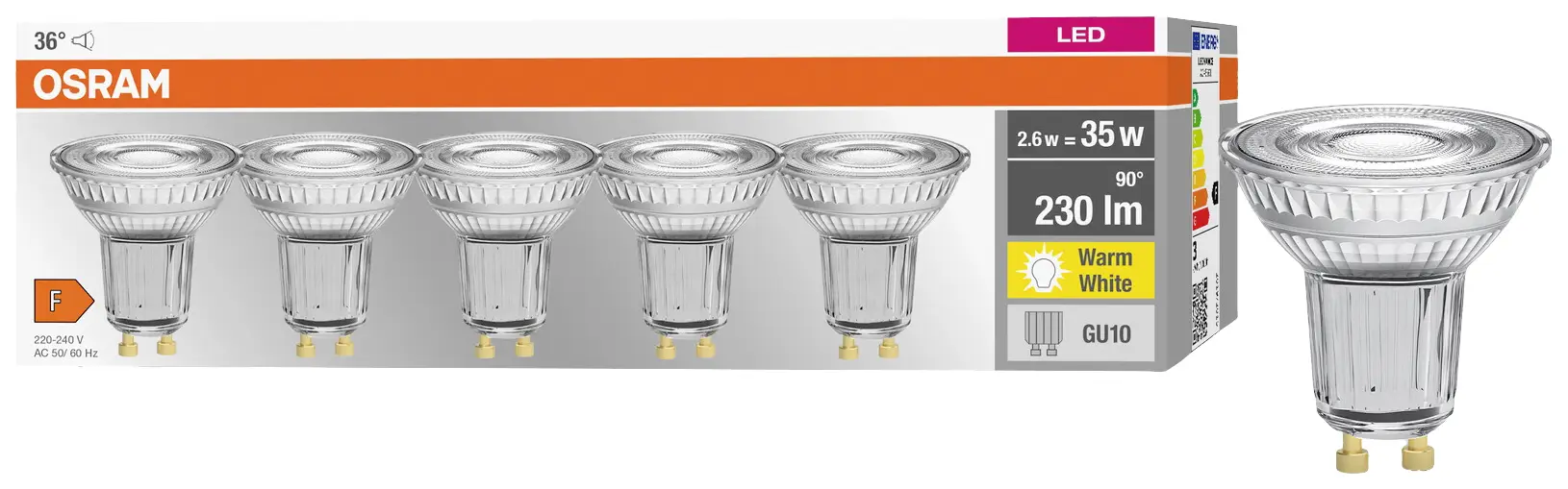 Світлодіодна лампа OSRAM HOMELIGHTING 4058075157941 GU10 2.6 Вт = 35 Вт теплий білий 5 шт.