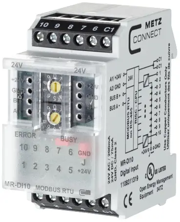 Модуль Modbus Metz Connect 1108311319, 24 В/переменный ток, 24 В/постоянный ток, 85 мА. Описание: 1 шт.