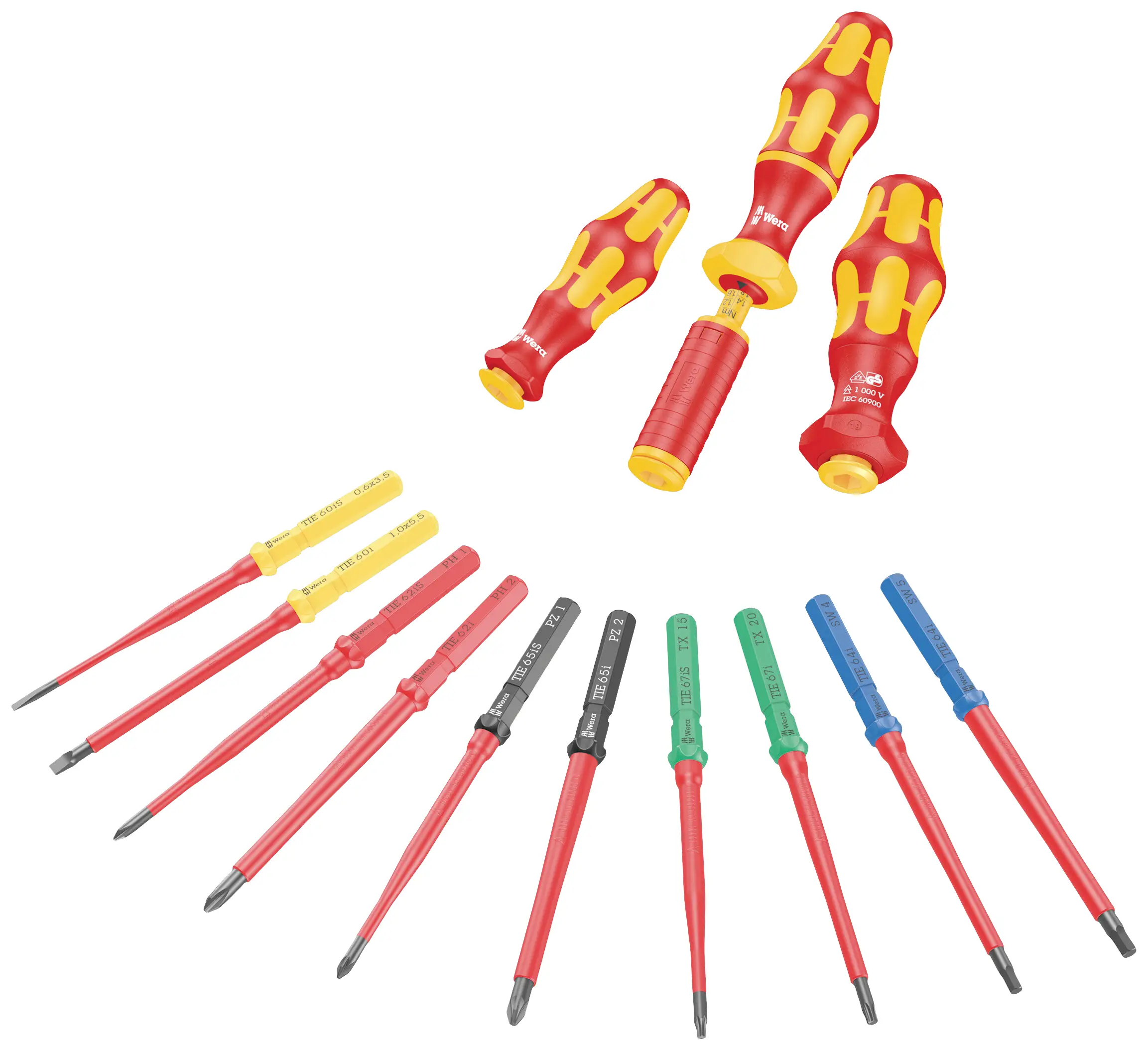 Wera Kraftform Kompakt VDE 60 и сменные биты для отвертки 0,5x3,0x157 мм TIE SB 05006551001, плоская, 3,0 мм, 157 мм