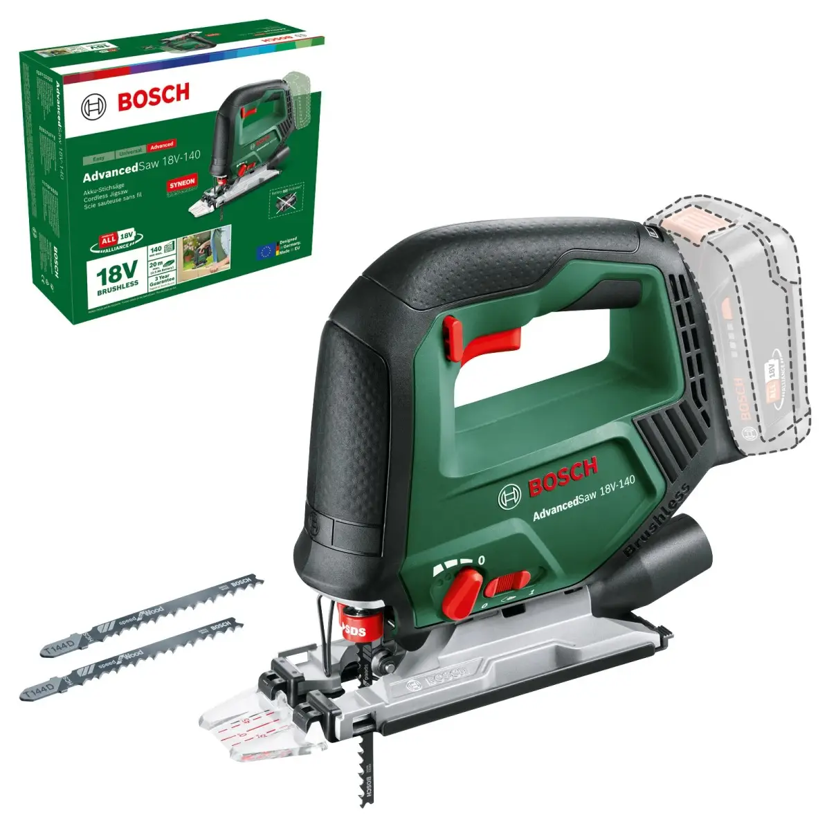 Акумуляторний лобзик Bosch Home and Garden AdvancedSaw 18V-140 0603013000 Безщітковий 18V