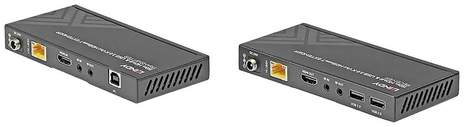 KVM-подовжувач LINDY Cat.6 HDBaseT, HDMI, ІЧ (інфрачервоний), USB 2.0, комплект подовжувача HDBaseT (передавач + приймач) через ме