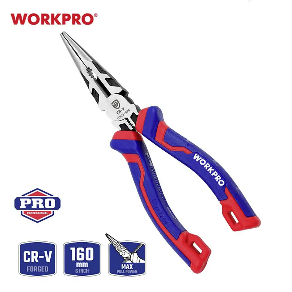 Універсальний виріб WorkPro WP231020 Плоскогубці з довгими губками, хром-ванадієва сталь, 160 мм