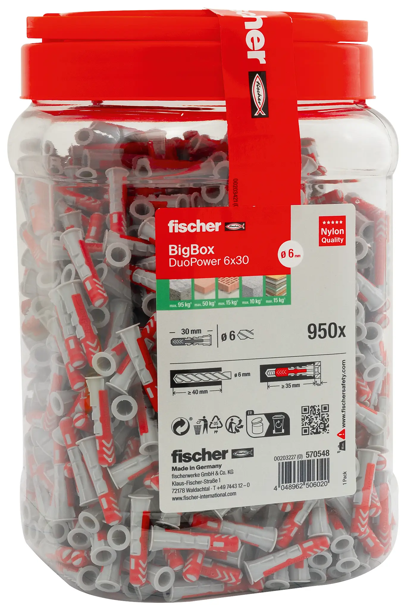 Набір дюбелів Fischer 570548 DuoPower 30 мм 6 мм 950 шт.