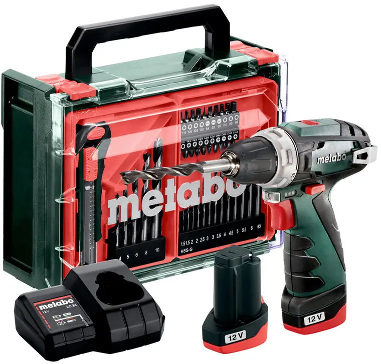 Metabo PowerMaxx BS Basic Set 600080710 Аккумуляторная дрель-шуруповерт 12 В 2 А·ч, вкл. 2 аккумулятора, зарядное устройство, бесщ