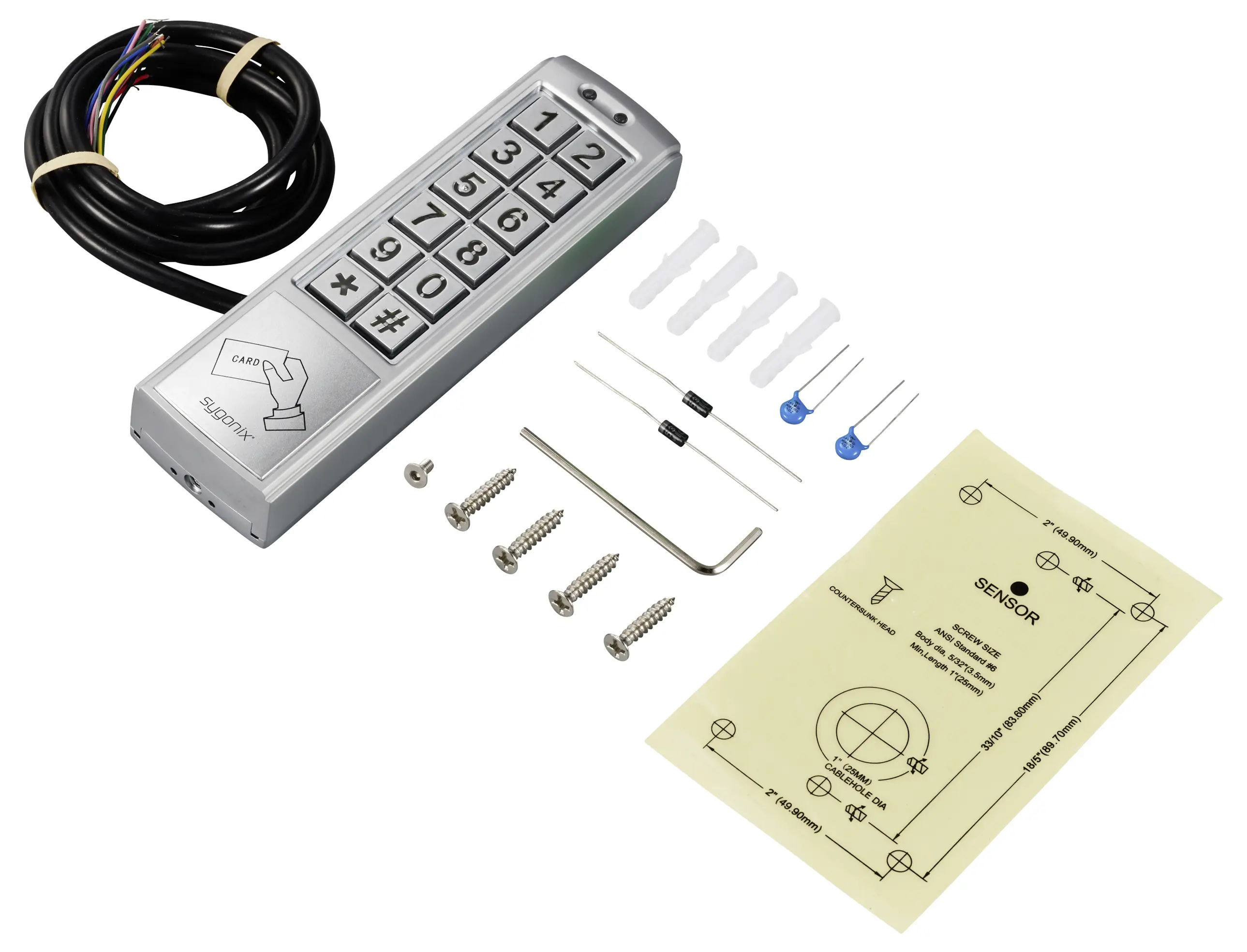 Клавіатура Sygonix SY-6421352 з RFID-кодом, поверхневе кріплення, 12 В постійного/змінного струму, 24 В постійного/змінного струму