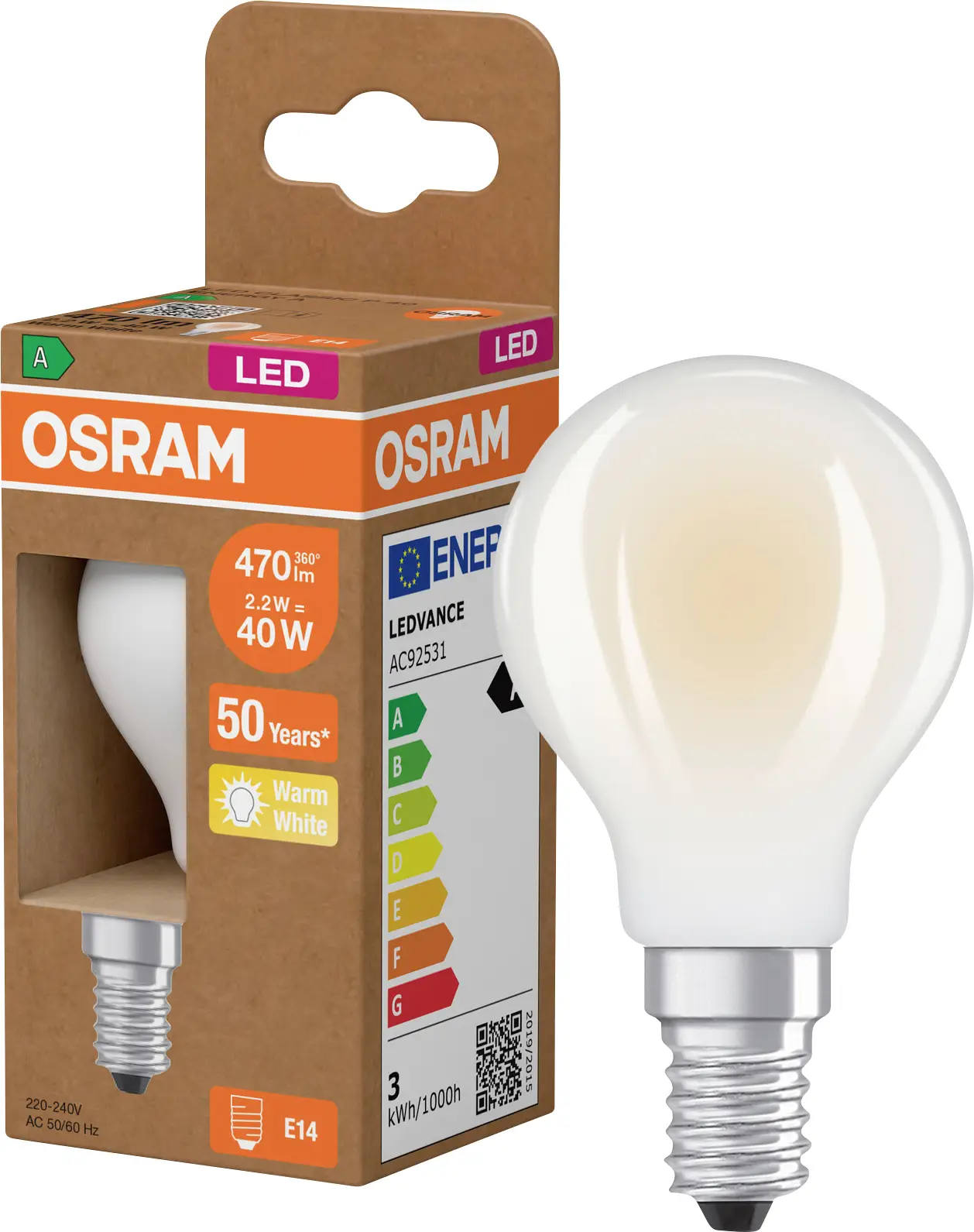 Світлодіодна лампа OSRAM HOMELIGHTING 4099854255755 E14 2,2 Вт = 40 Вт 470 лм теплий білий 1 шт.