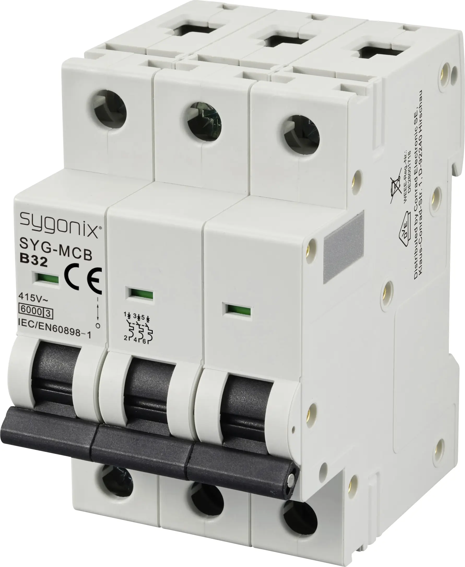 Автоматический выключатель Sygonix SYG-MCB 3P/B32/6KA SY-6441064, 3 контакта, 415 В/переменного тока, 32 А