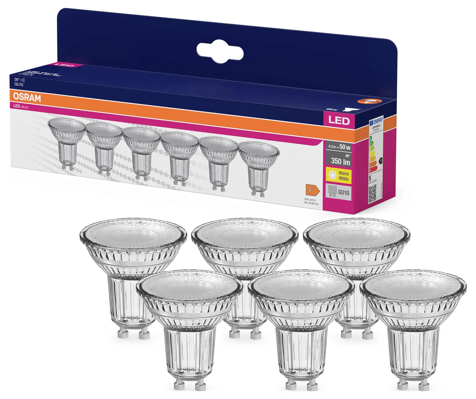 Світлодіодна лампа OSRAM HOMELIGHTING 4099854334443 GU10 4,3 Вт = 50 Вт теплий білий 6 шт.