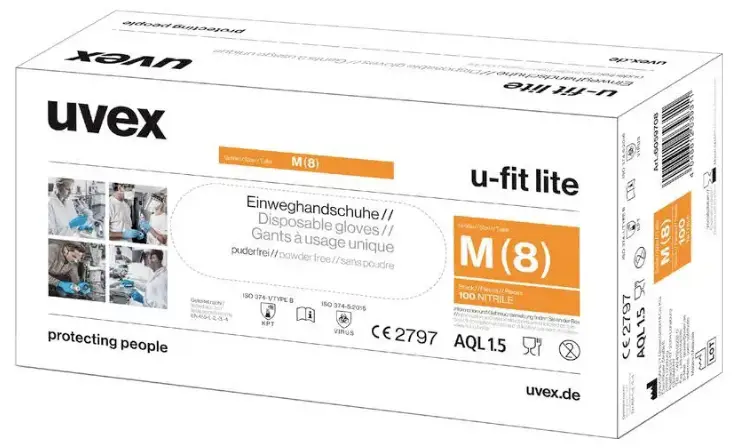 uvex ю-фит лайт 6016810 100 шт. Одноразовые перчатки Размер перчаток: XL EN 420:2003+A1:2009, EN 374-1:2016+A1:2018, EN 374-5:2016