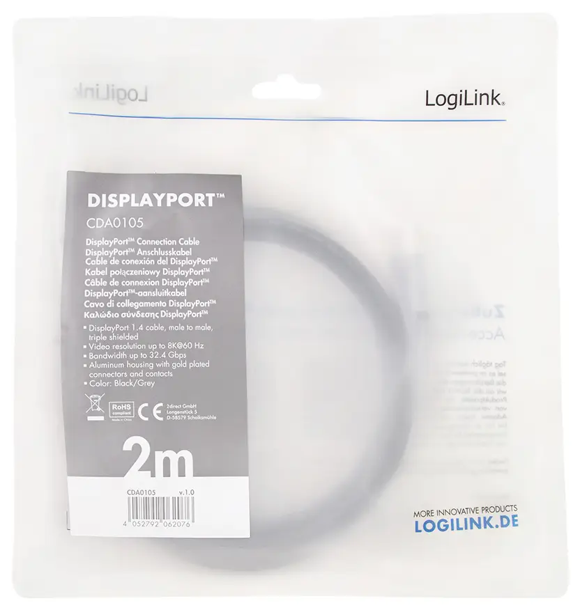Аудіо/відео кабель LogiLink CDA0105 CDA0105, DisplayPort, 2 м
