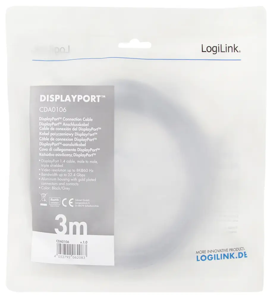 Аудио/видеокабель LogiLink CDA0106 CDA0106, DisplayPort, 3 м