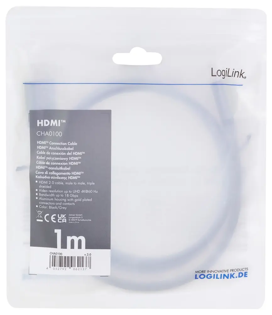 Аудио/видеокабель LogiLink CHA0100 CHA0100, HDMI, 1 м