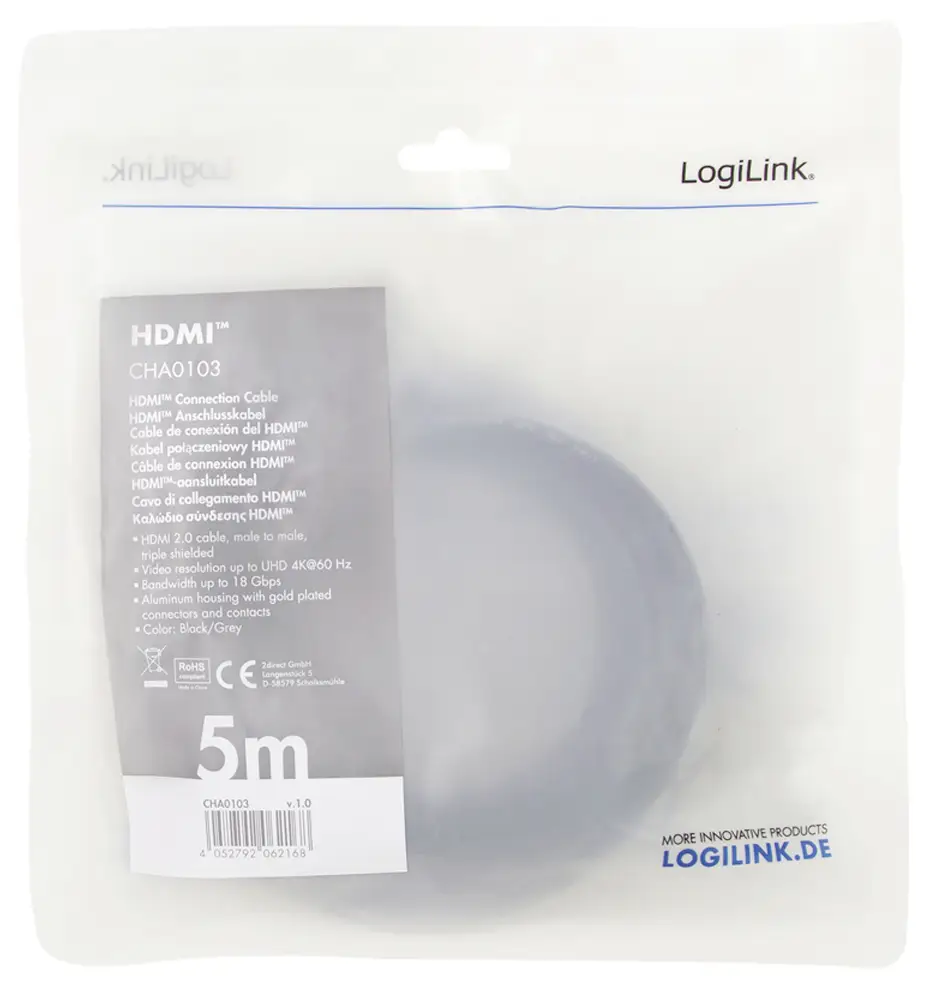 Аудио/видео кабель LogiLink CHA0103 CHA0103, HDMI, 5 м