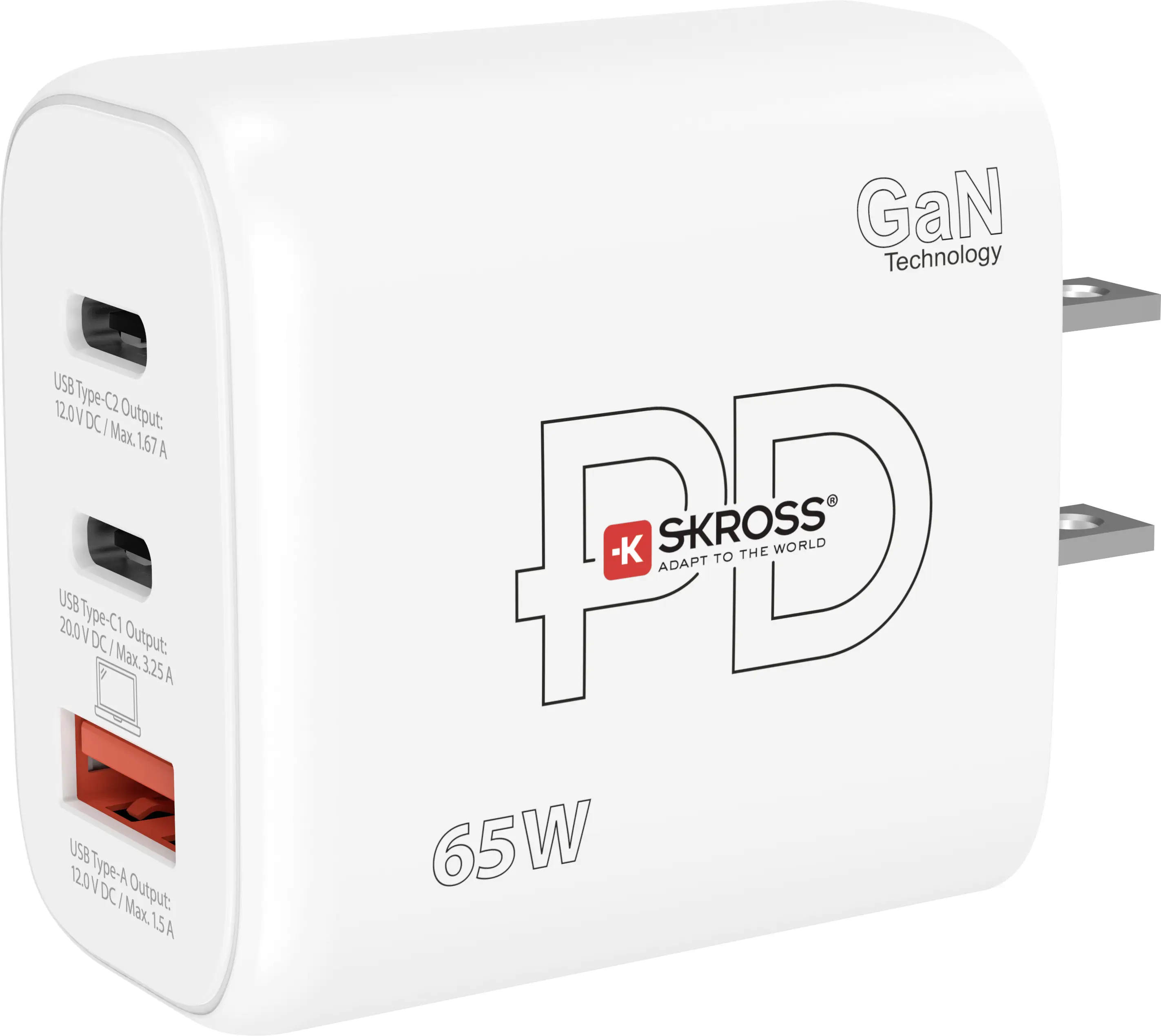Зарядное устройство Skross Power Charger 65W PD GaN US USB Charger 65W 1x USB-A, 2x USB-C® Power Delivery White House