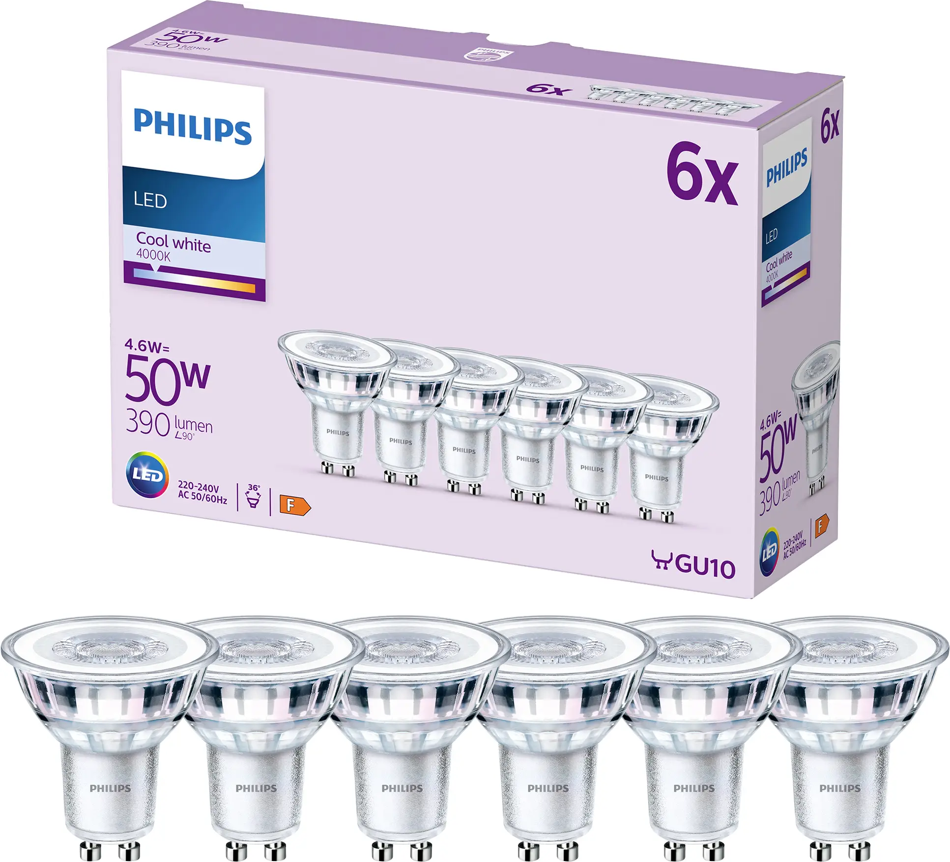 Светодиодная лампа Philips LED 9290012182 GU10 4,6 Вт = 50 Вт белая 6 шт.
