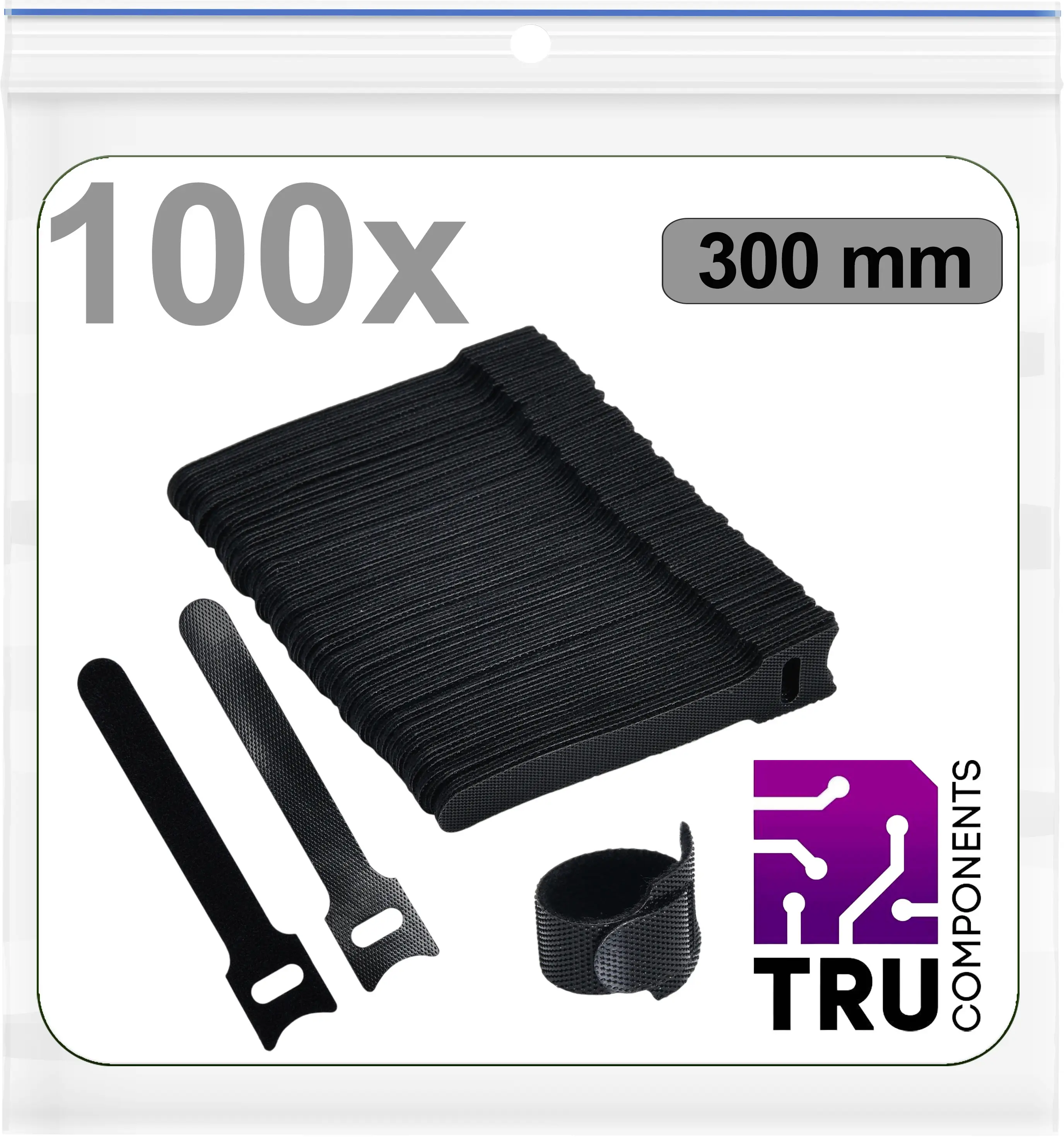 TRU COMPONENTS Хомуты с липучкой T24CA098 TC-13377452, (Д x Ш) 300 мм x 14 мм, 100 шт.