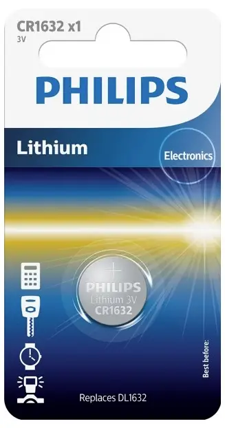 Кнопочная батарейка CR 1632 Philips Minicells 3 В, 1 шт., литиевая.