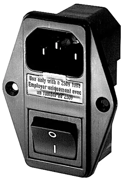 Разъем Schurter 4304.6058 IEC, штекер, прямой разъем. Общее количество контактов: 3 + PE 10 мА, черный, 1 шт.