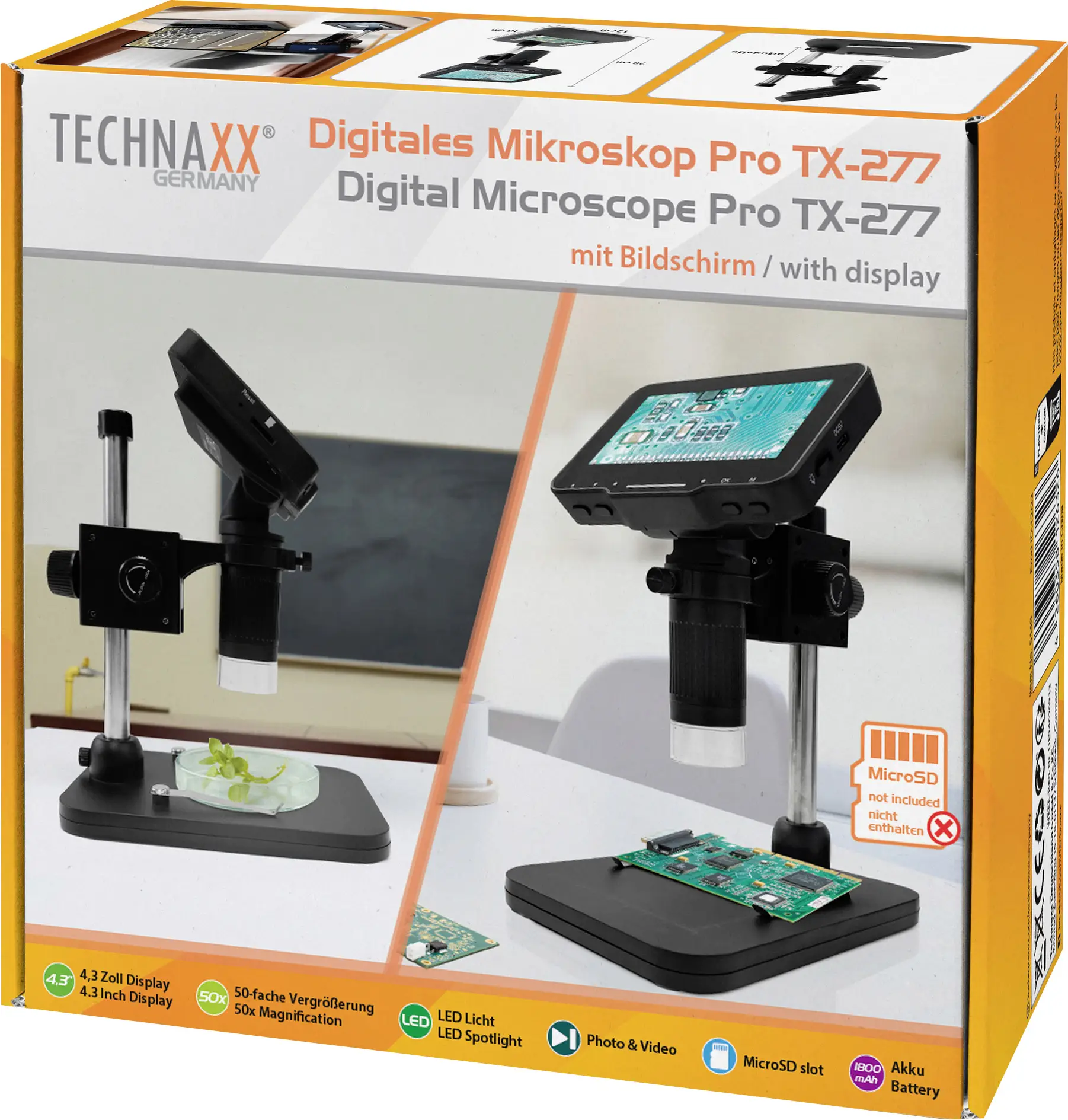 Монокулярний цифровий мікроскоп Technaxx 5140 TX-277 з 50-кратним збільшенням у відбитому світлі