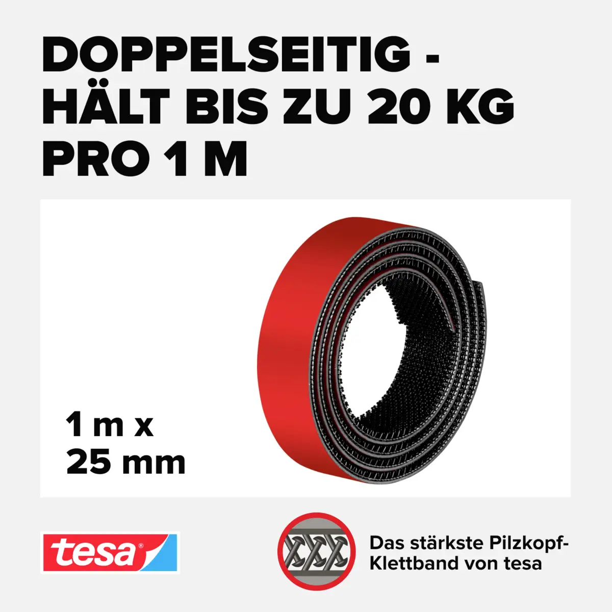 Стрічка-липучка tesa Ultra Power Lock 55233-00002-00, 20 кг, (Д x Ш) 1 м x 25 мм, 1 шт.