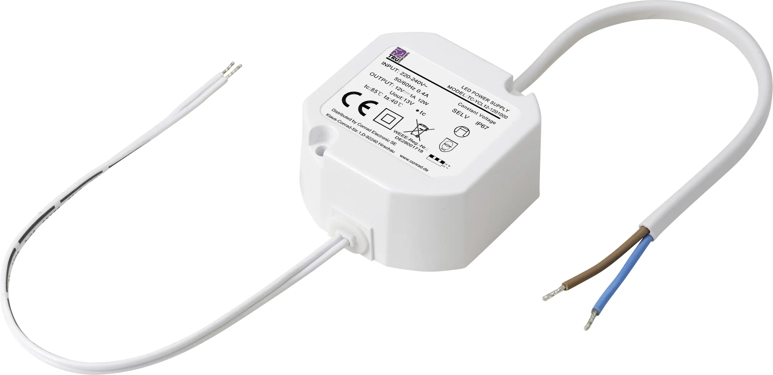 TRU COMPONENTS TC-YCL12-1201000 (кругла форма) Світлодіодний трансформатор постійної напруги 12 Вт 1,0 A 12 В/DC, не регулюється я