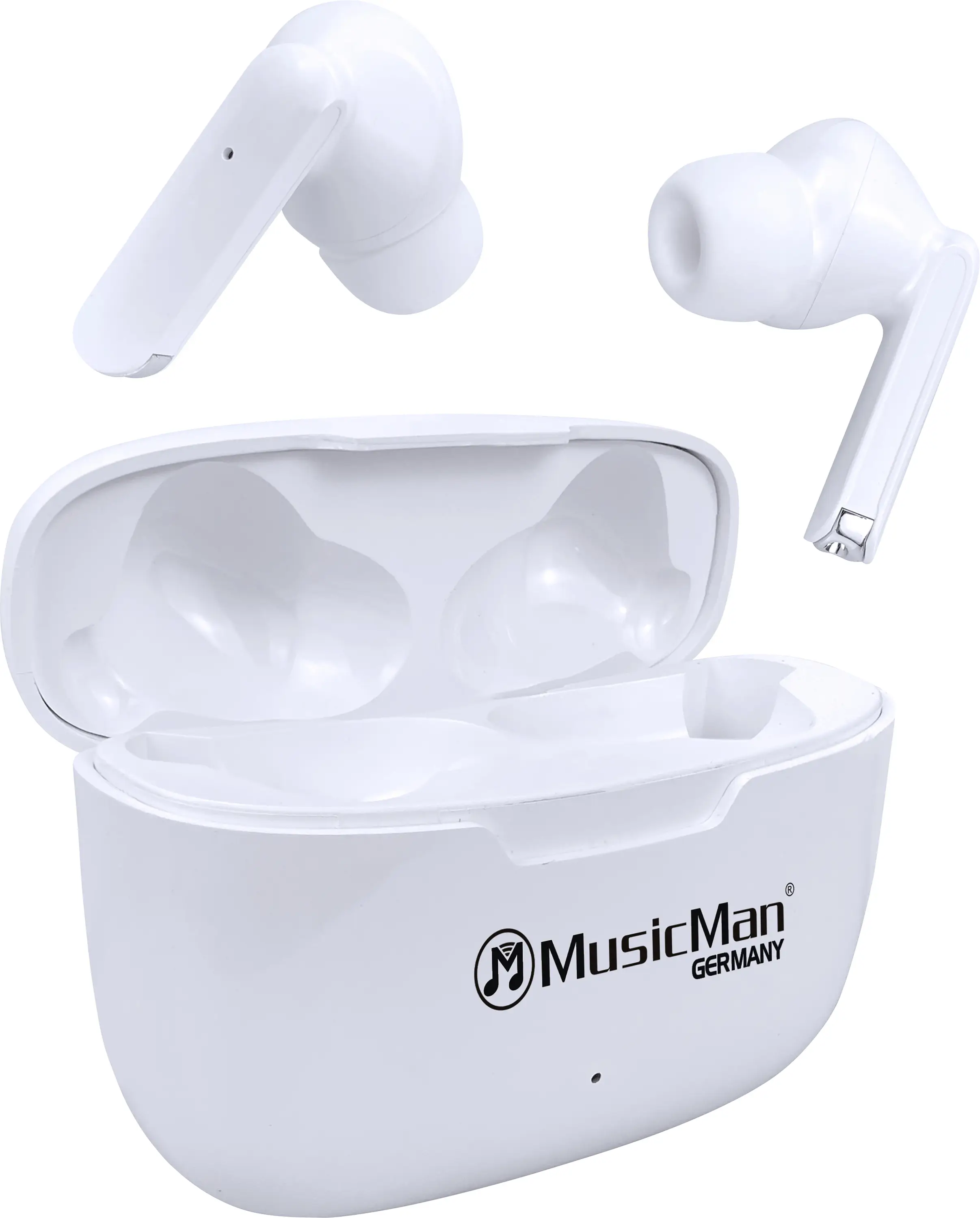 Bluetooth-стерео навушники-вкладиші Music Man BT-X63, біла гарнітура, футляр для перенесення, сенсорне керування телефоном