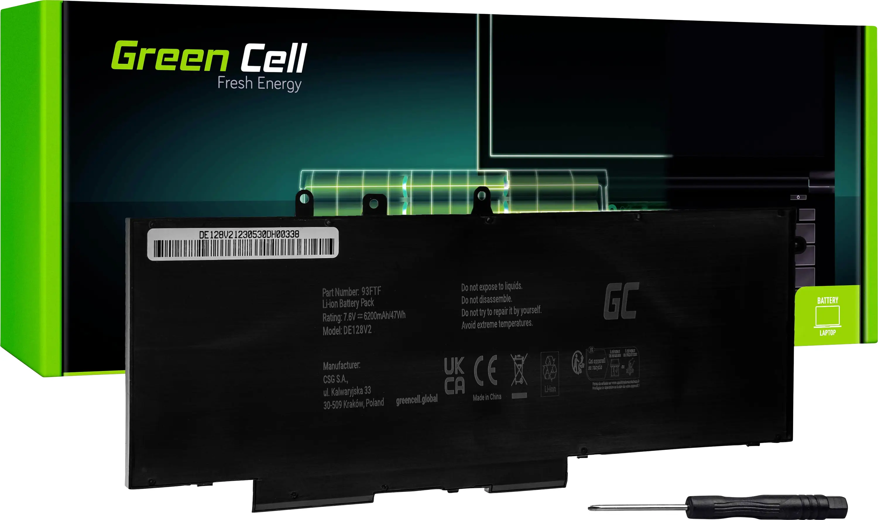 Аккумулятор для ноутбука Green Cell GC-DE128V2, 7,6 В, 6000 мАч