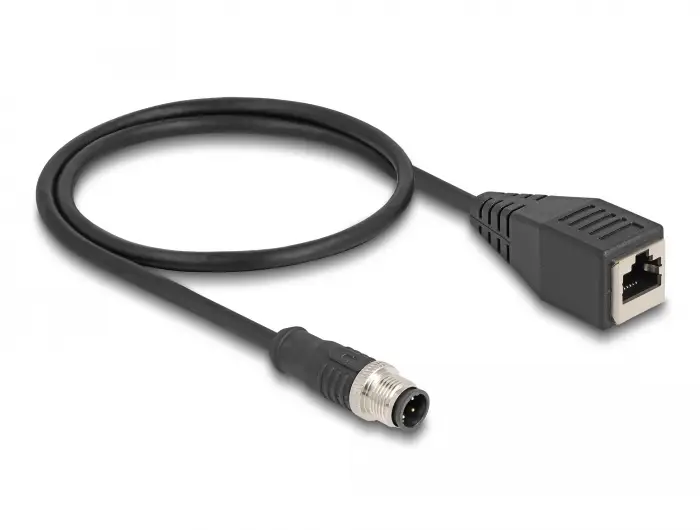 Сетевой кабель Delock LAN 60067, 1 шт., RJ45, M12, CAT 5e, S/FTP, 0,50 м, черный