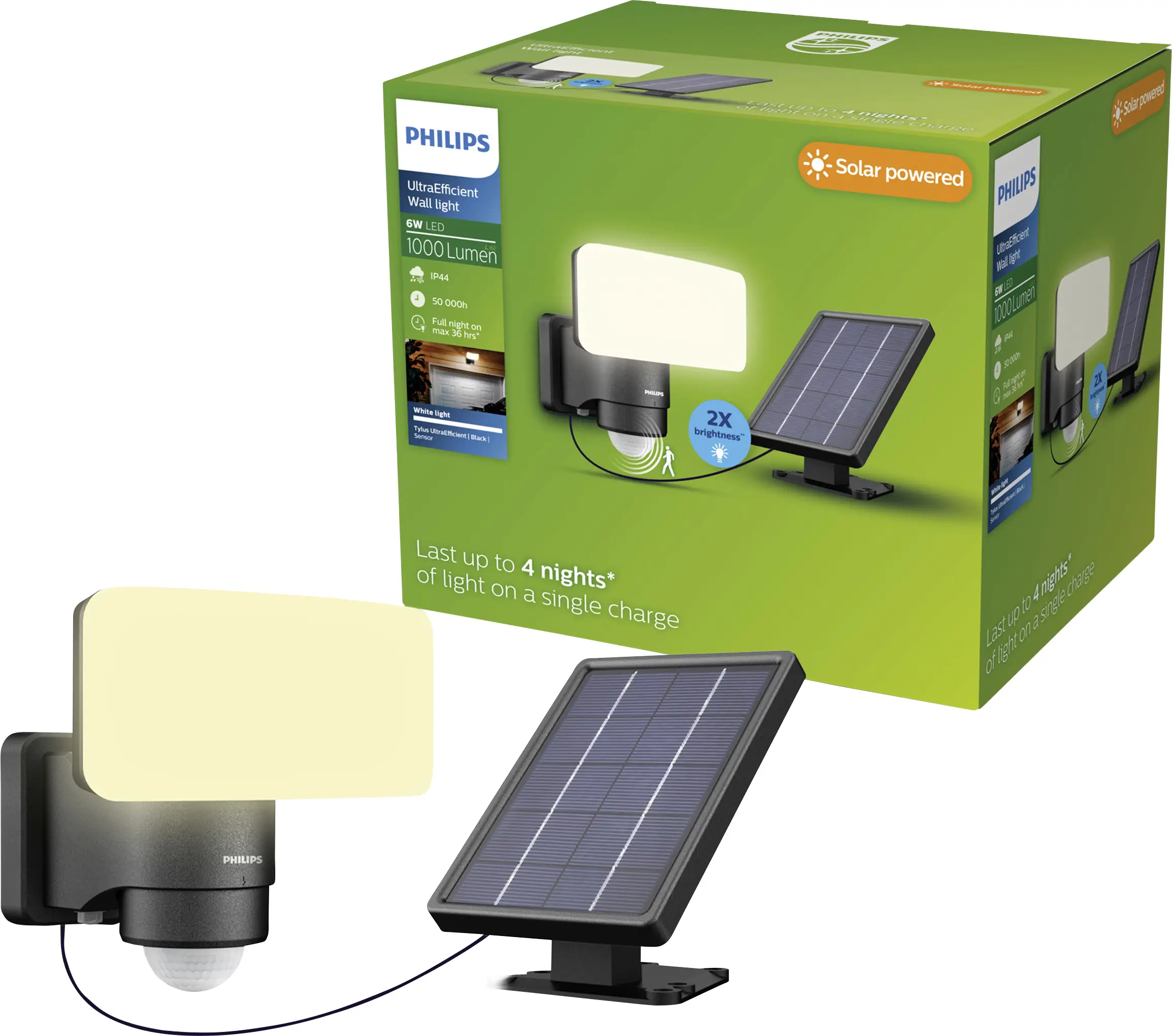 Настенный светильник Philips LED Tylus 929004632301 на солнечной батарее с датчиком движения, 6 Вт, 1000,00 лм, IP44