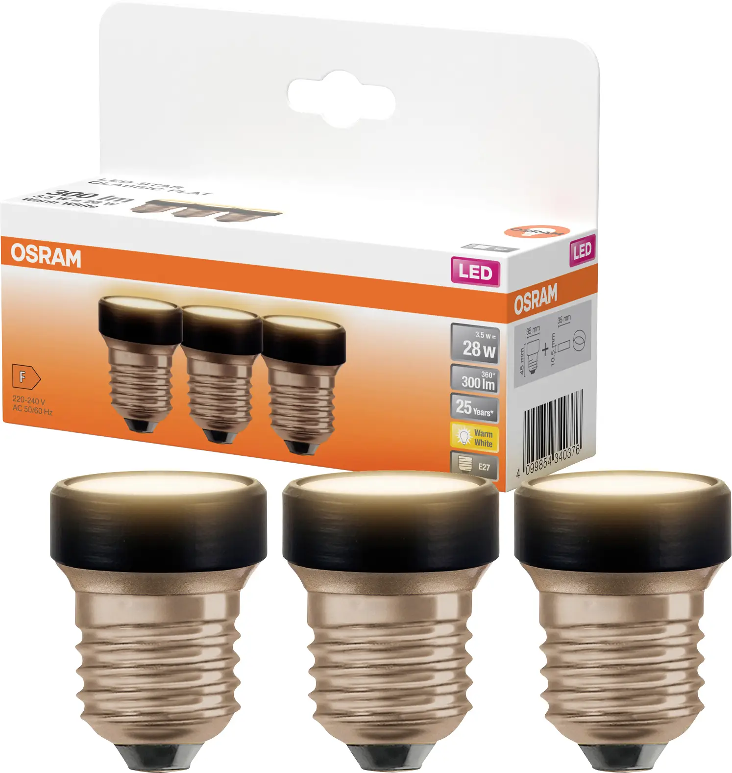 Світлодіодна лампа OSRAM HOMELIGHTING 4099854340376 E-27 3,5 Вт = 28 Вт теплий білий 3 шт.