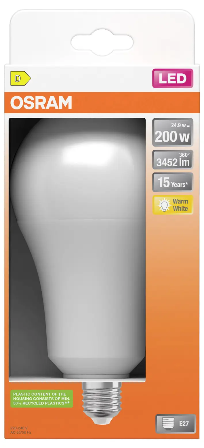 Светодиодная лампа OSRAM HOMELIGHTING 4058075659667 E-27 24,9 Вт = 200 Вт 3452,00 лм теплый белый свет 1 шт.