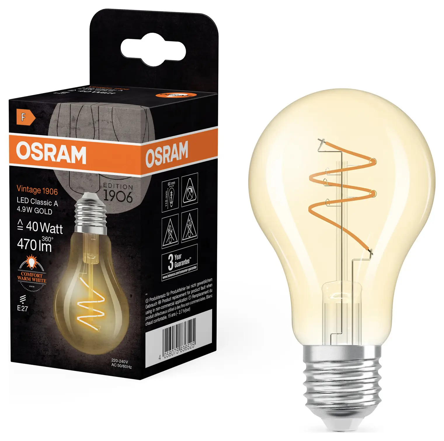 Світлодіодна лампа OSRAM HOMELIGHTING 4058075836525 E-27 4,9 Вт = 40 Вт теплий білий 1 шт.