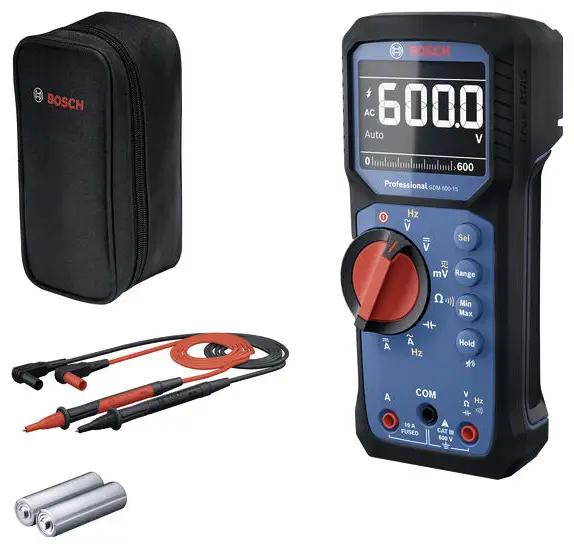 Цифровой мультиметр Bosch Professional GDM 600-15, степень защиты IP65 CAT III, напряжение 600 В.