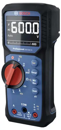 Цифровой мультиметр Bosch Professional GDM 600-15, степень защиты IP65 CAT III, напряжение 600 В.