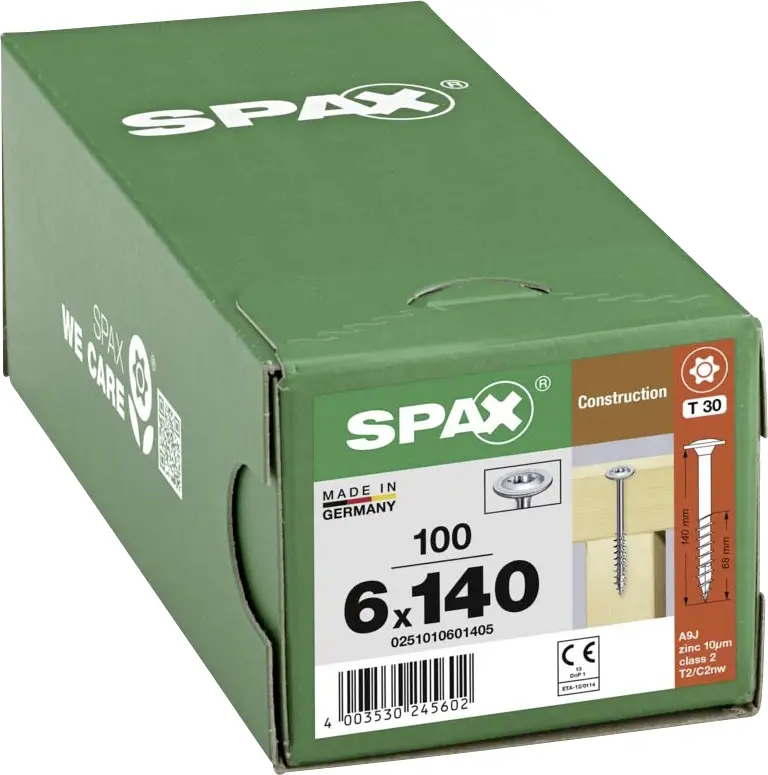 SPAX 0251010601405 R 88193 Шуруп по дереву m.Spitze/T-STAR 6 мм 140 мм T-STAR plus сталь WIROX 100 шт.