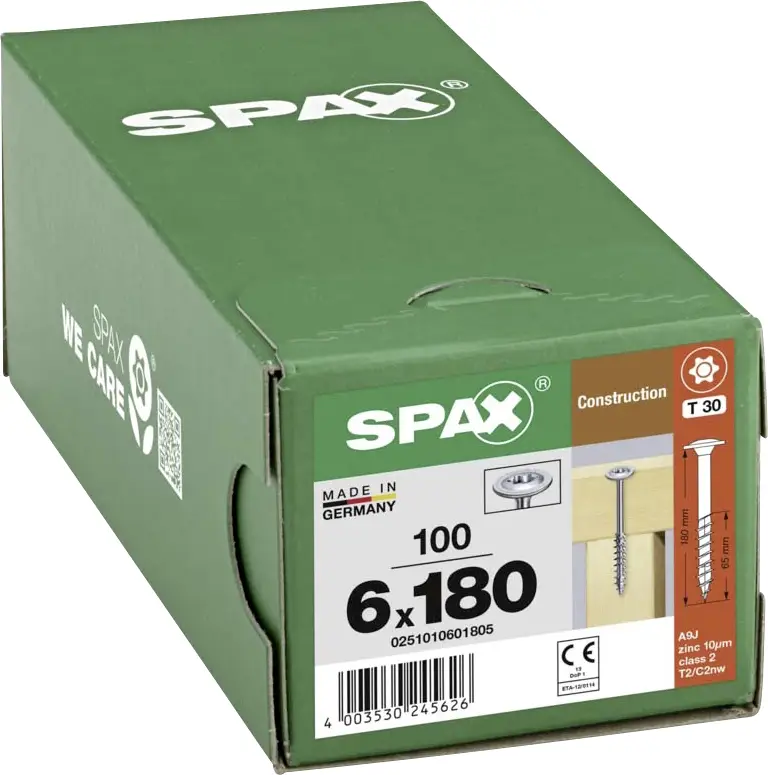 SPAX 0251010601805 R 88193 Шуруп по дереву m.Spitze/T-STAR 6 мм 180 мм T-STAR plus сталь WIROX 100 шт.