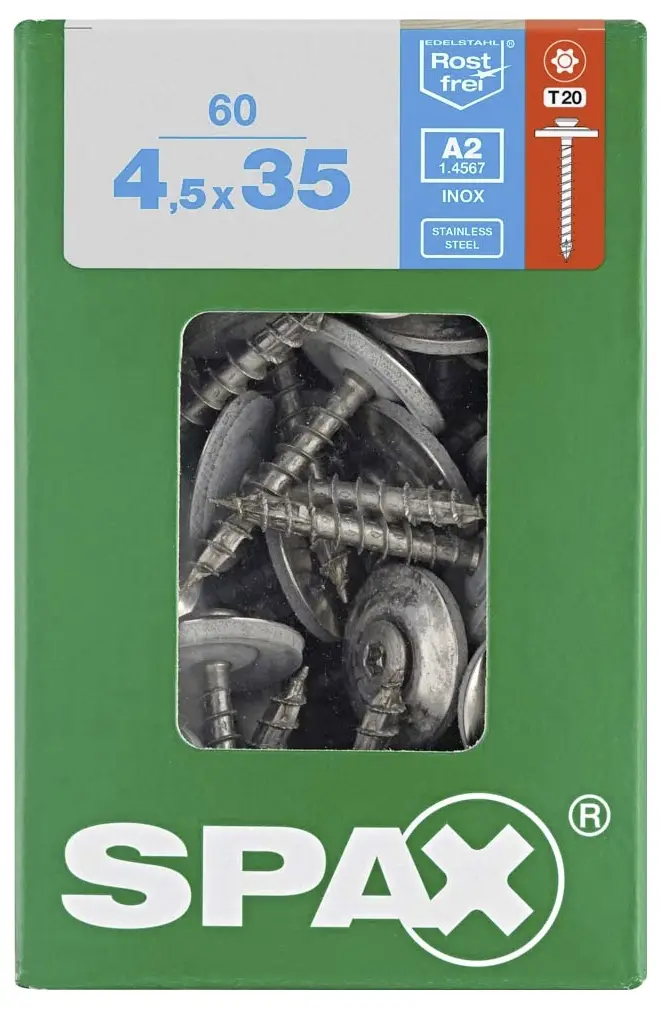 SPAX 4577000450357 Шуруп для листового металу 4,5 мм 35 мм T-STAR plus нержавіюча сталь A2 60 шт.