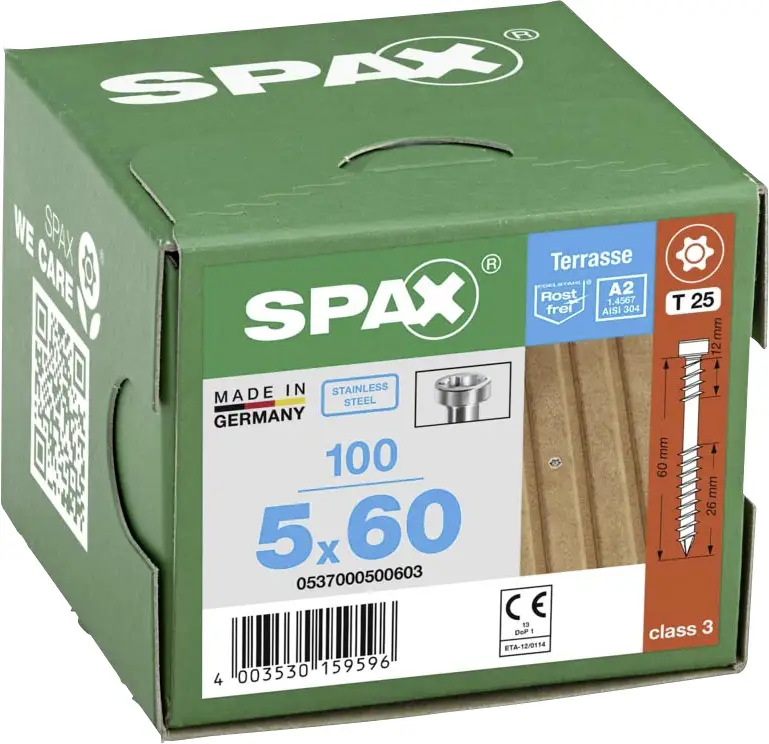 SPAX 0537000500603 R 88192 Шуруп по дереву Zylinderkopf T-STAR 5 мм 60 мм T-STAR plus нержавеющая сталь A2 100 шт.