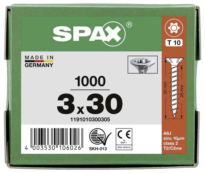 SPAX 1191010300305 R 88091 Шуруп по дереву Senkkopf/T-STAR 3 мм 30 мм T-STAR plus сталь WIROX 1000 шт.
