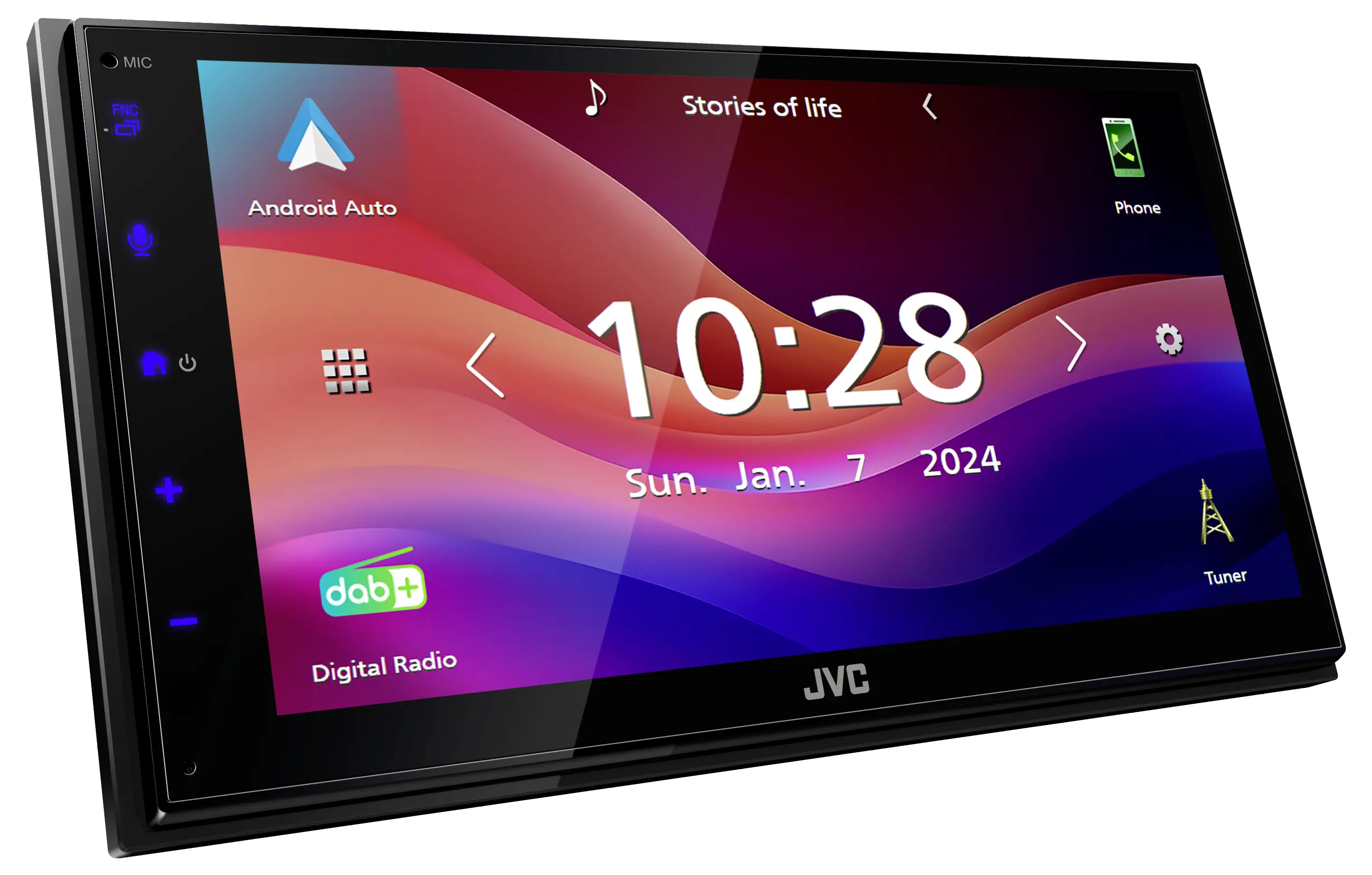 Дводинний медіаплеєр JVC Apple CarPlay, Android Auto™, роз'єм для камери заднього виду, DAB+ тюнер, комплект Bluetooth® Hands-Free