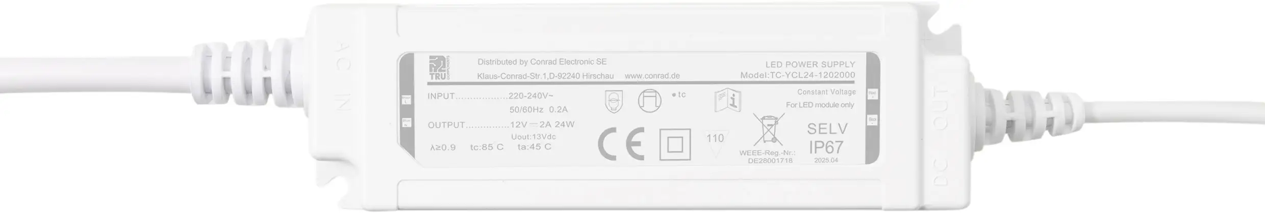 TRU COMPONENTS TC-YCL24-1202000 Світлодіодний трансформатор Постійна напруга 24 Вт 2 А 12 В/DC 1 шт.